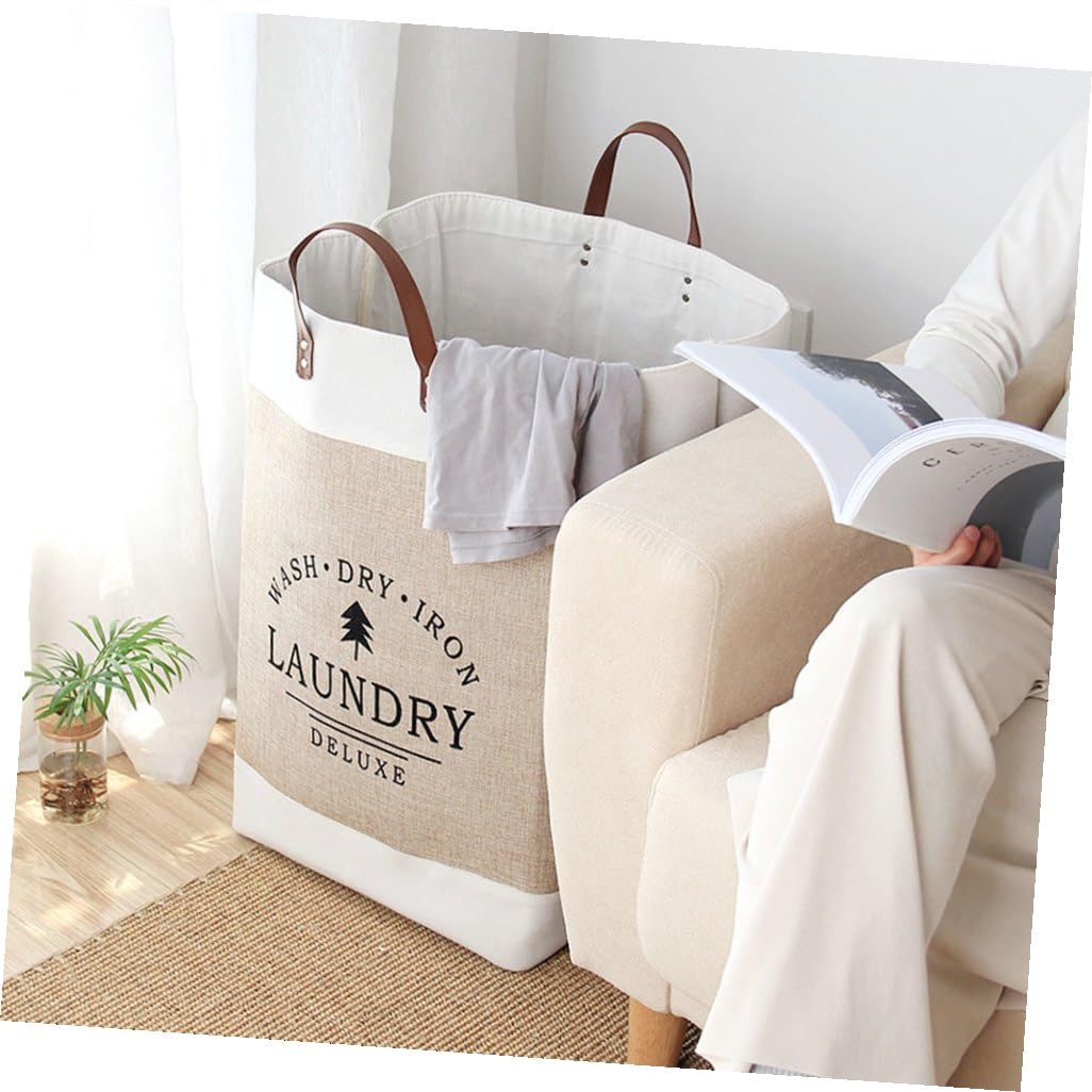 Cesta de Almacenamiento para Ropa Sucia y Fácil de Limpiar de Gran Capacidad Tela de Algodón y Lino, Diseño Clásico Hogar y Sala de Estar