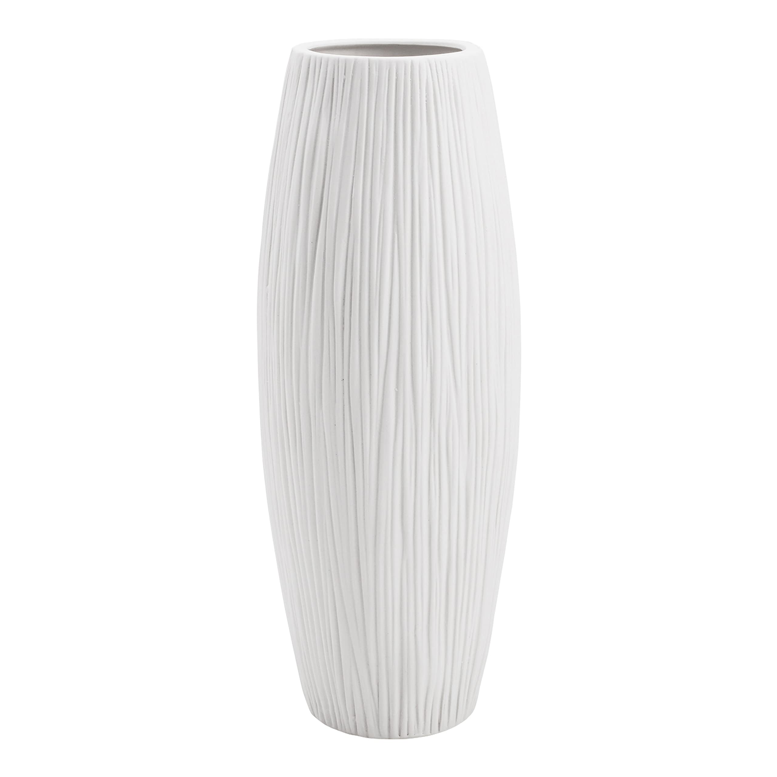 11 Inch White Ceramic Flower Vase, Waterfall Textured Vase for Home Decor, VS-WF-A-2