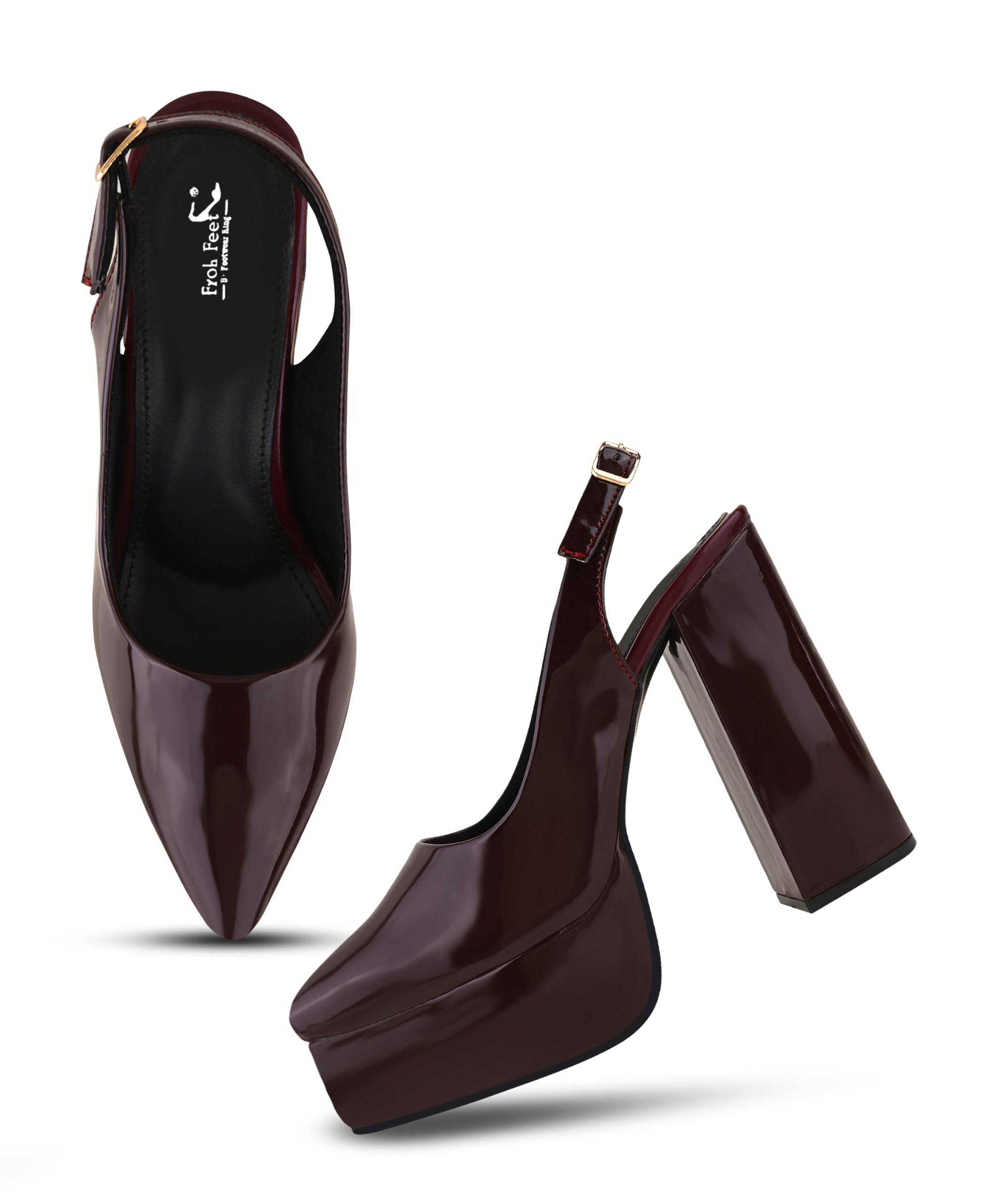 Froh Feet Women Fashion High Platform Heels Glossy Closed Toe Slingback Block Heel Party Pumps-picture-11