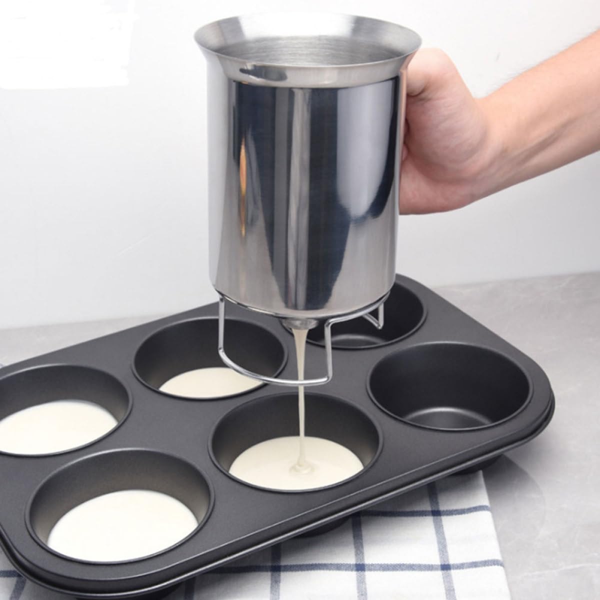 Embudo Dispensador Herramienta Anti Óxido de Masa de Acero Inoxidable Plateado para Mezclar Ingredientes, Adecuado para Hornear Pasteles y Repostería en Casa