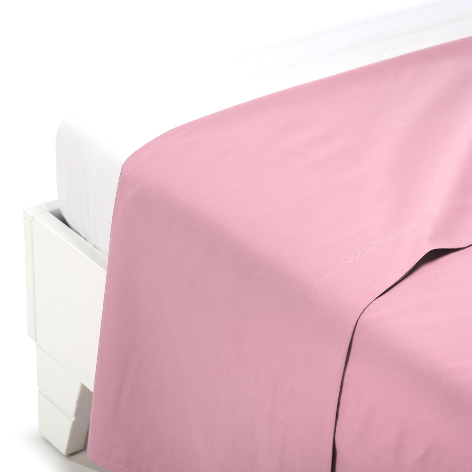 Caleffi Cotton Solid Color Top Sheet, Pink, Double, Queen-size bed