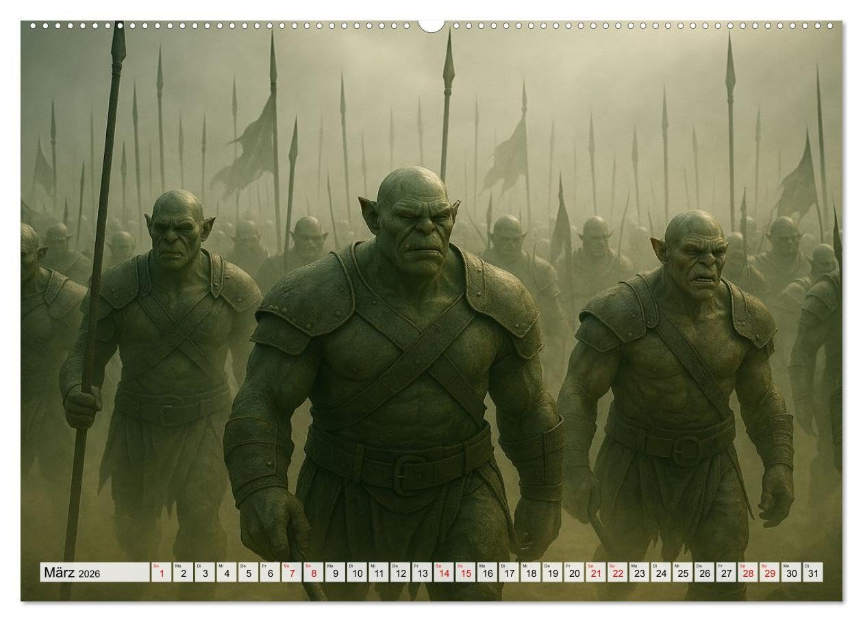 Erbe der Orks. Feuer und Schatten (hochwertiger Premium Wandkalender 2026 DIN A2 quer), Kunstdruck in Hochglanz: Eine bildgewaltige Reise in die Welt ... - rau, mystisch und erhaben. (CALVENDO Kunst)