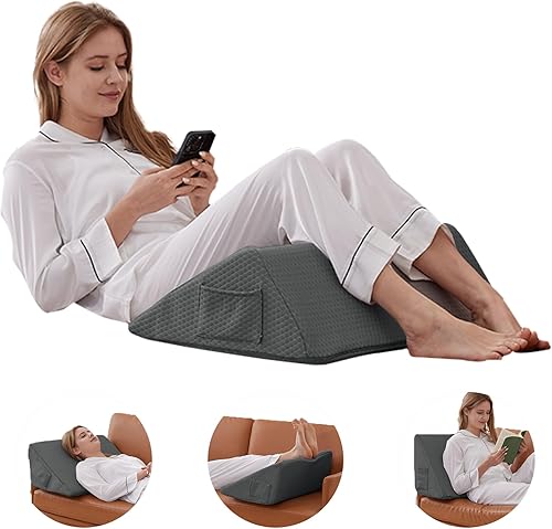 Miniatura 7 de Bedluxe Almohada de cuña de rodilla, almohada de espuma viscoelástica para piernas para dormir de espalda, almohadas de cuña para piernas después de