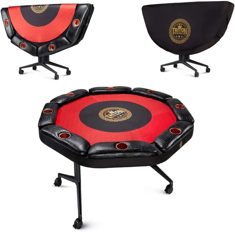 Triton Premium Poker Table for 8 Players - Foldable and Long-Lasting Poker Table, Luxurious Vegas Style Casino Experience at Home