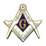Square & Compass Masonic Lapel Pin - [White & Gold][1'' Tall]