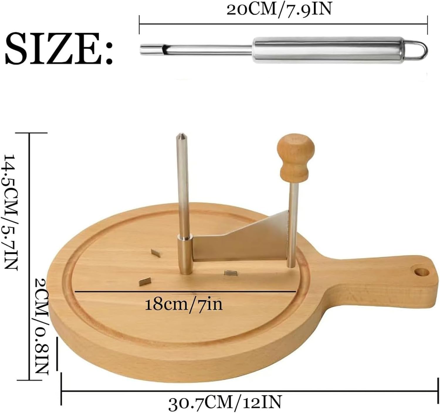 Cheese Curler Wheel with Lid, Stainless Steel Cheese Curler Flower Maker Wheel Slicer, Sharp Blade Cheese & Chocolate Shaver with Wooden Base, Create Cheese Rose Flowers (Handle, With lid)