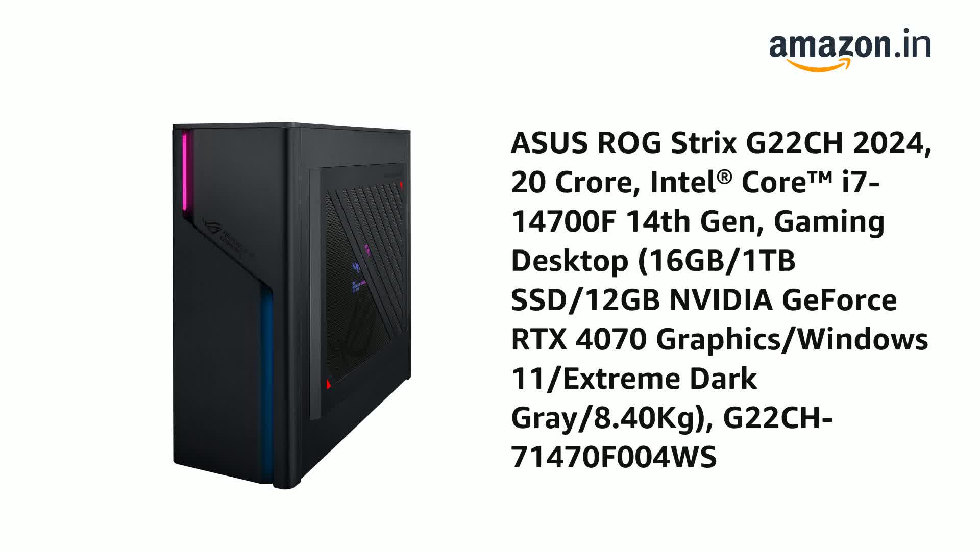 ASUS ROG Strix G22CH 2024, 20 Crore, Intel® Core™ i7-14700F 14th