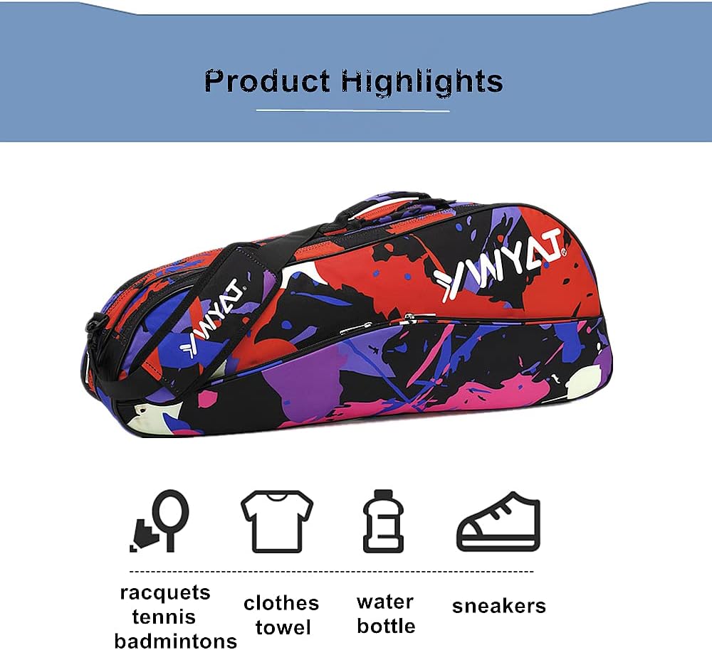 UNISTRENGH Badminton Racket Bag Waterproof Tennis Racquet Single Shoulder Bags 3 to 6 Racquet Tote Pack for Men Women Youth and Adult
