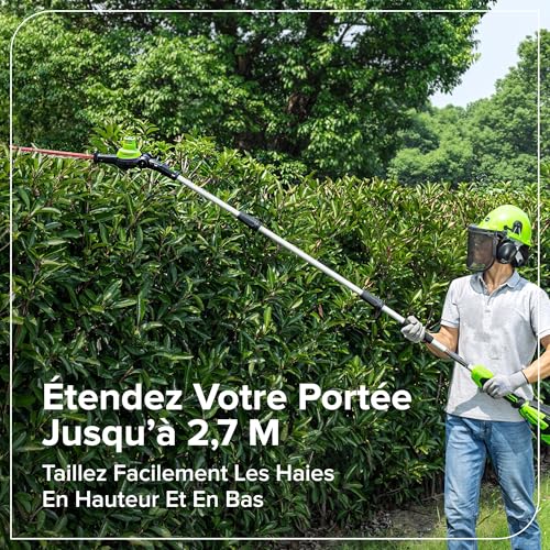 Greenworks Taille-Haies & scie 2-en-1 24V avec Batterie 4,0Ah & Chargeur USB-C 65W, Moteur brushless, Lame 51 cm, scie 20 cm, tête rotative 112,5°, Manche 3 pièces CKPH321A2