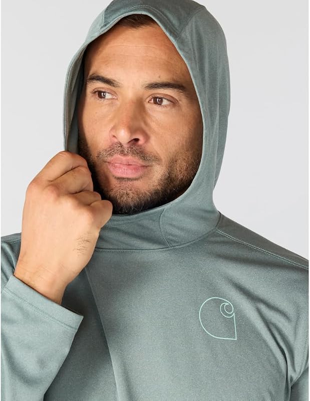 Carhartt Men's Force Sun Defender Lightweight Long-Sleeve Hooded Logo Graphic T-Shirt, Green Slate Heather, Large image 6