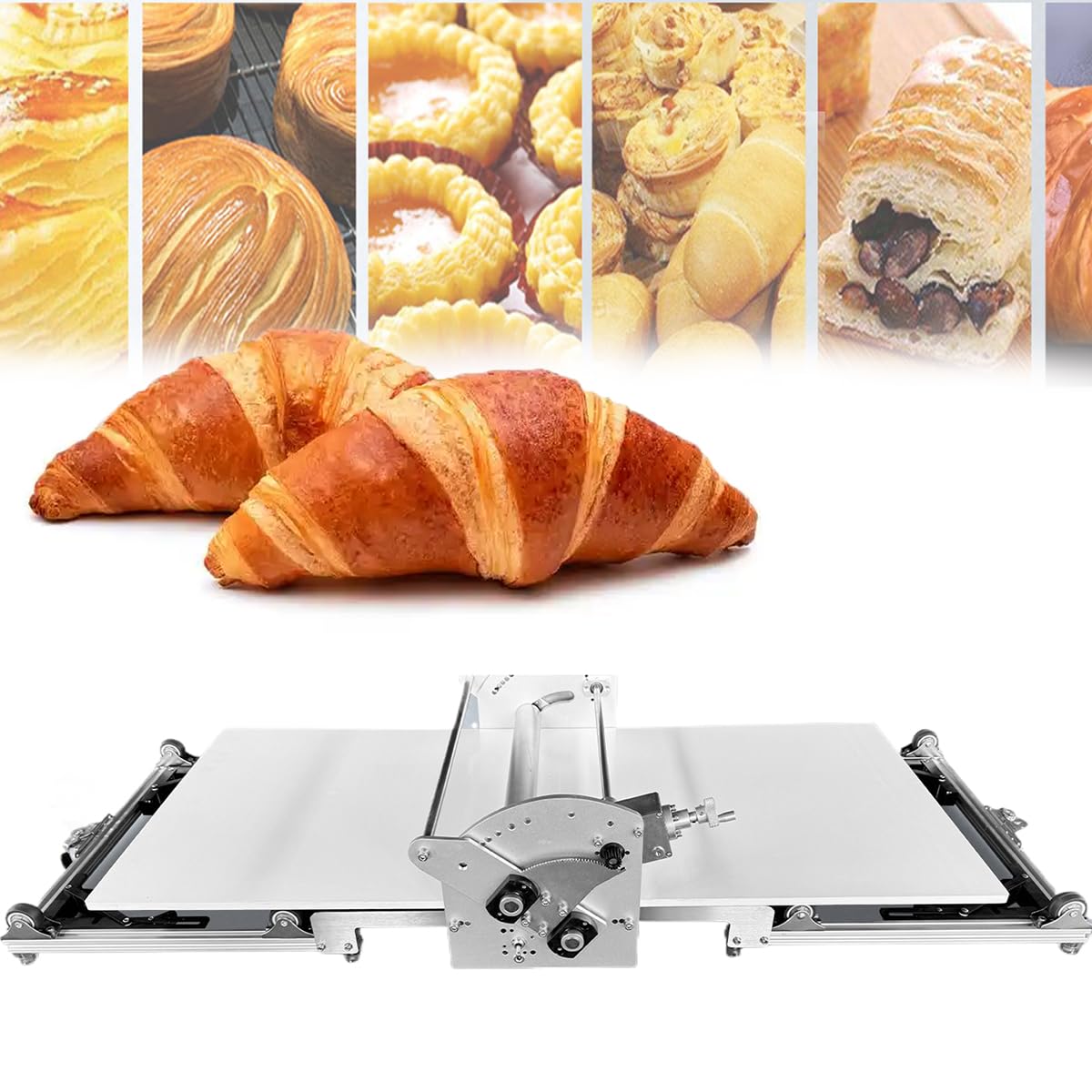 Sfogliatrice elettrica pieghevole, macchina per stendere la pasta regolabile, adatta per impasti di croissant, pizza, pasta sfoglia, spessore regolabile da 2 a 30 mm