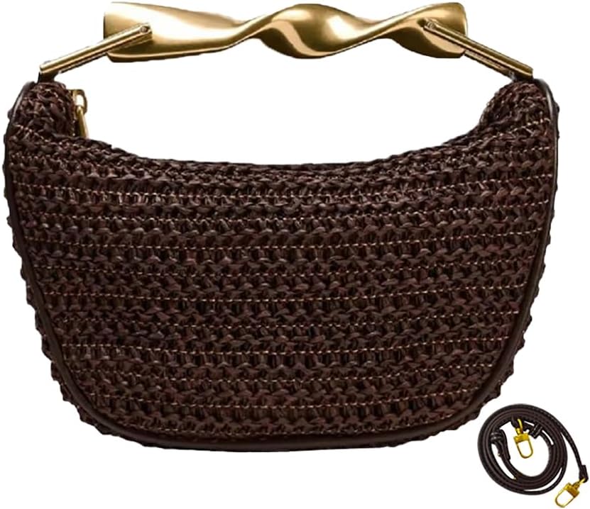 JYG Handmade Straw Crossbody Bags for Women Mini Summer Satchel Purse Fashion Woven Shoulder Handbags with 2 Straps