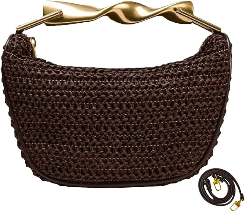 Handmade Straw Crossbody Bags for Women Mini Summer Satchel Purse Fashion Woven Shoulder Handbags with 2 Straps