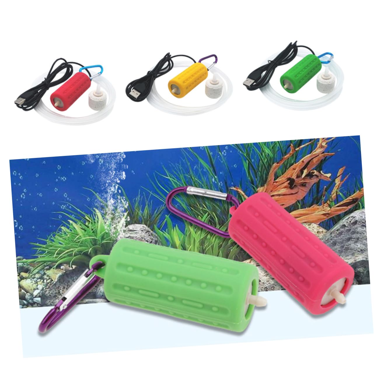 Mipcase 3piezas USB Bomba De Aire para Acuarios Silenciosa Consumo para Peceras y Jardines Hidropónicos Color Rosado
