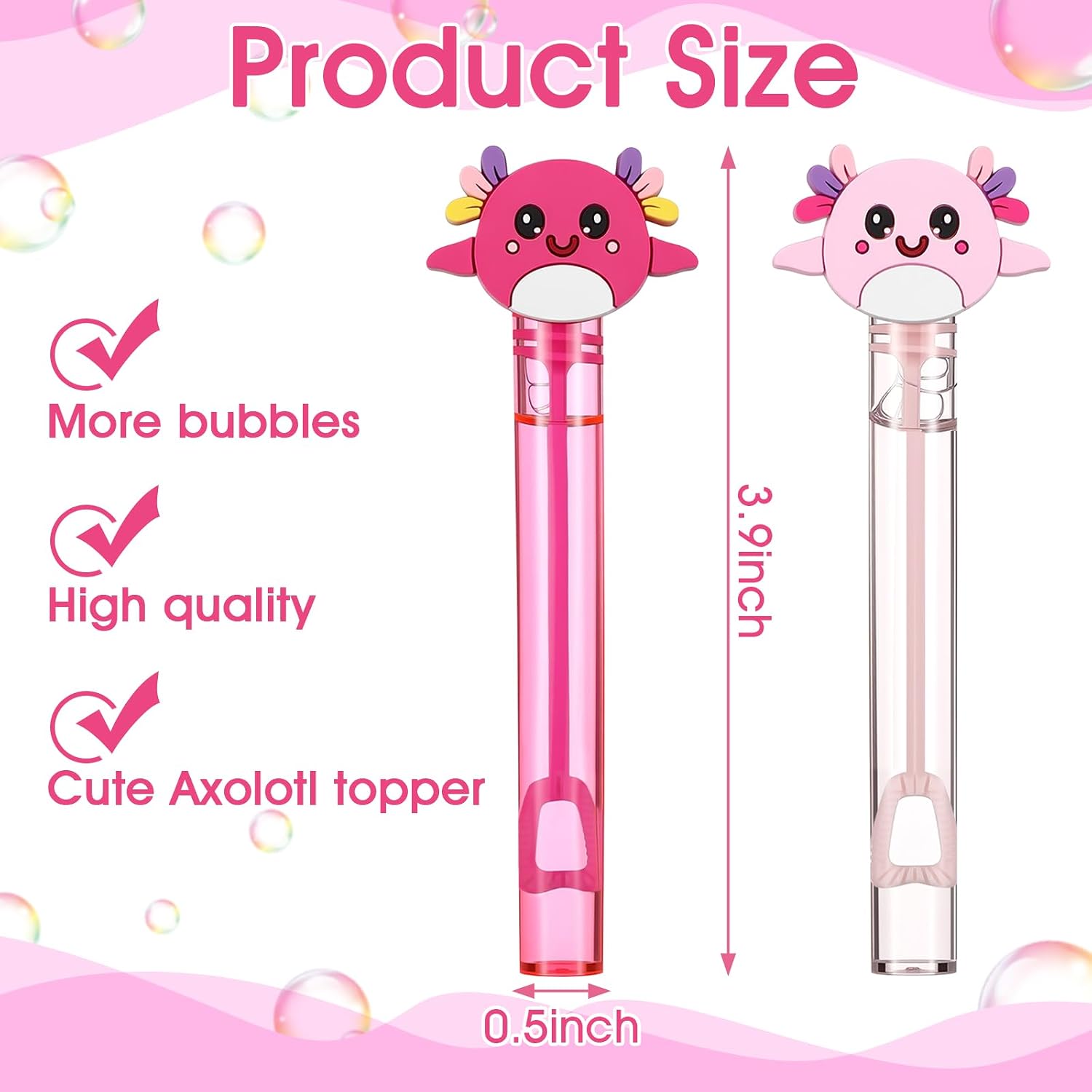 Leitee 36 Pcs Axolotl Party Favors Cartoon Axolotl Bubble Wands Bulk Lovely Mini Bubble Wands for Summer Birthday Party Supplies Goodie Bag Filler Carnival Prizes Gifts, 6 Styles