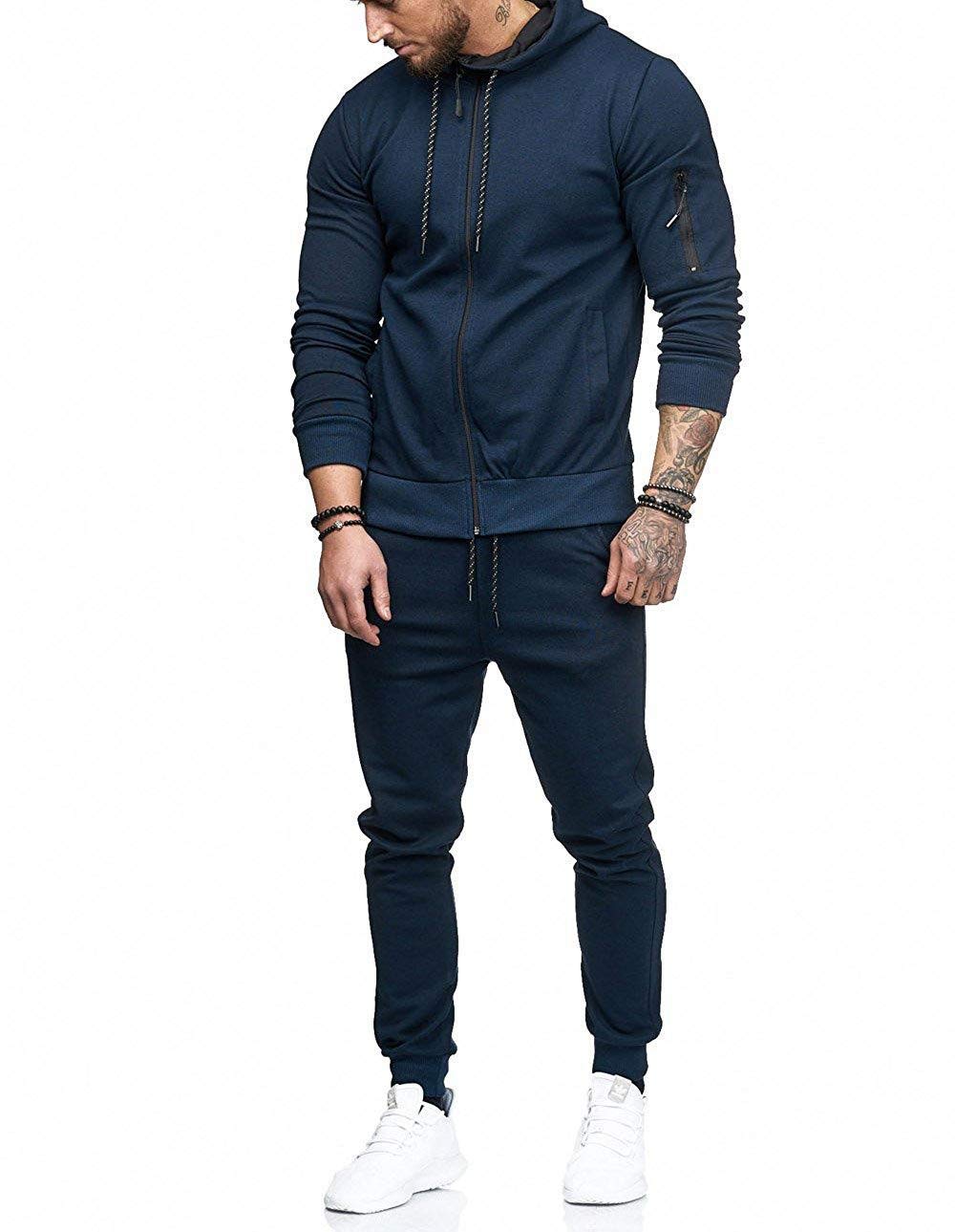 WZIKAI Men's Tracksuits,2 Piece Hooded Athletic Sweatsuits for Mens Casual Jogging Suits Sets