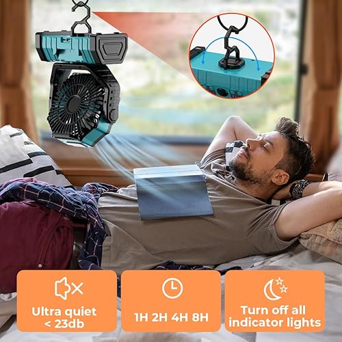 Miniatura 3 de Ventilador de camping  Ventilador de batería de 20000 mAh recargable con linterna LED  Ventiladores portátiles para tienda de campaña al aire libre