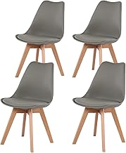 H.J WeDoo Pack of 4 Dining Chair Scandinavian Chair, Beech Wood Leg and Padded Seat, Nordic Style – Grey