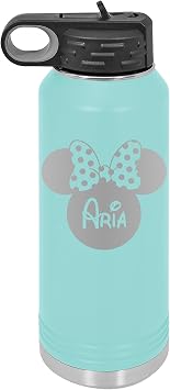 Personalized Girl MOUSE EARS Bottle, Minnie Bottle - Laser Engraved 32 oz. Polar Camel Suregrip Stainless Steel Bottle, Drinkware, 13 colors Sea Foam