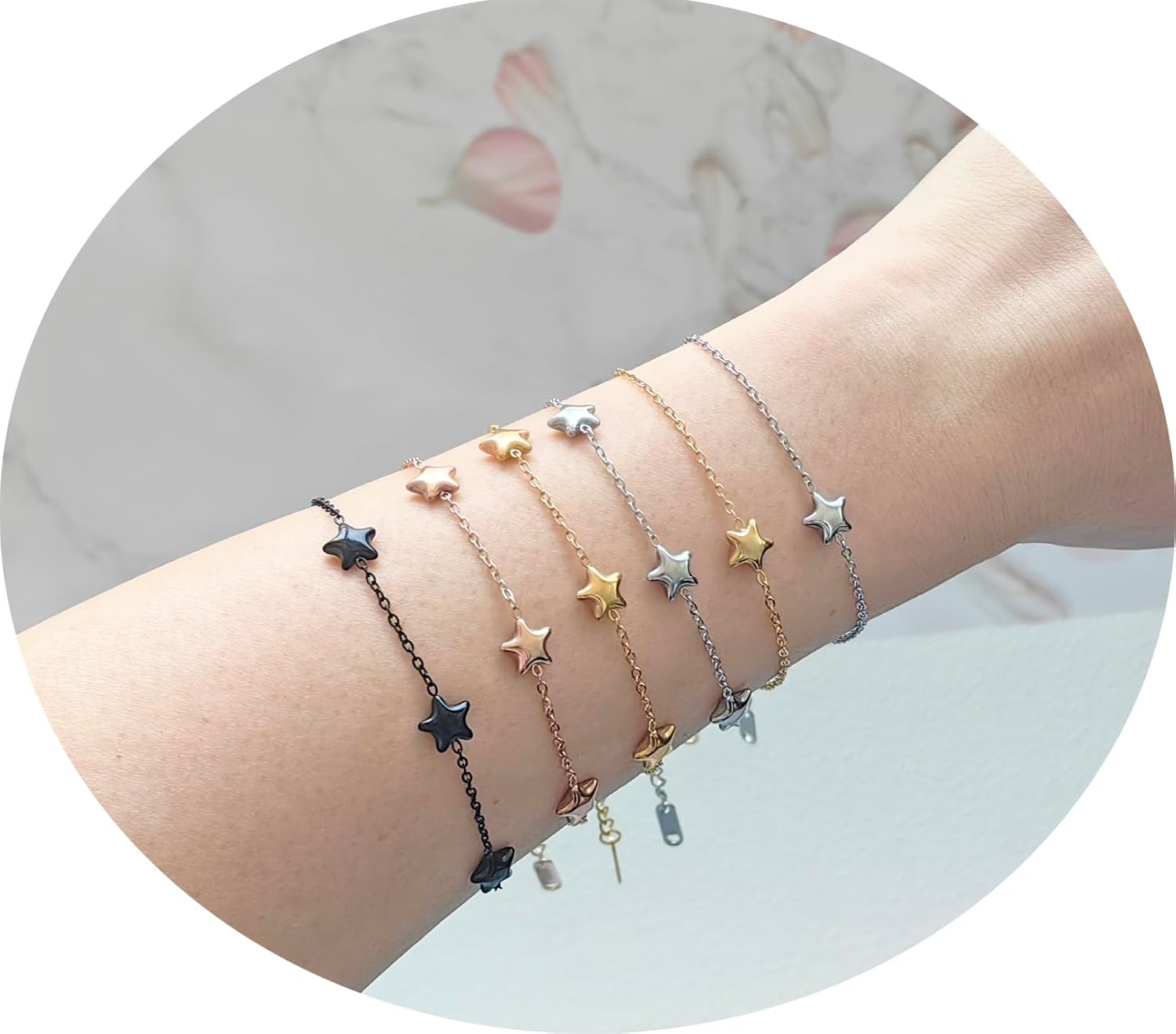 Dainty Star Bracelet for Women,Stainless Steel 3 Stars Chain Bracelet Adjustable Size - Image 4