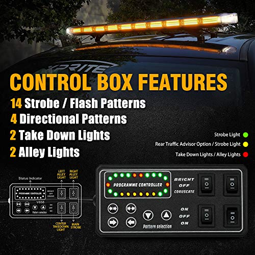Xprite 48" Traffic Advisor White Amber Emergency Strobe Light Bar High Intensity Led Rooftop Warning Security Caution Lightbar W/Adjustable Brackets For Construction Vehicle Snowplow Tow Trucks Cars #TOP2