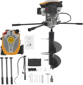 173CC 4-Stroke Gas Powered Earth Auger Post Hole Digger with 15.74In Drill, 9HP Heavy Duty Hole Digging Machine Auger Spiral Drill Bit Borer Fence Ground Drill for Garden & Lawn Digging Drilling