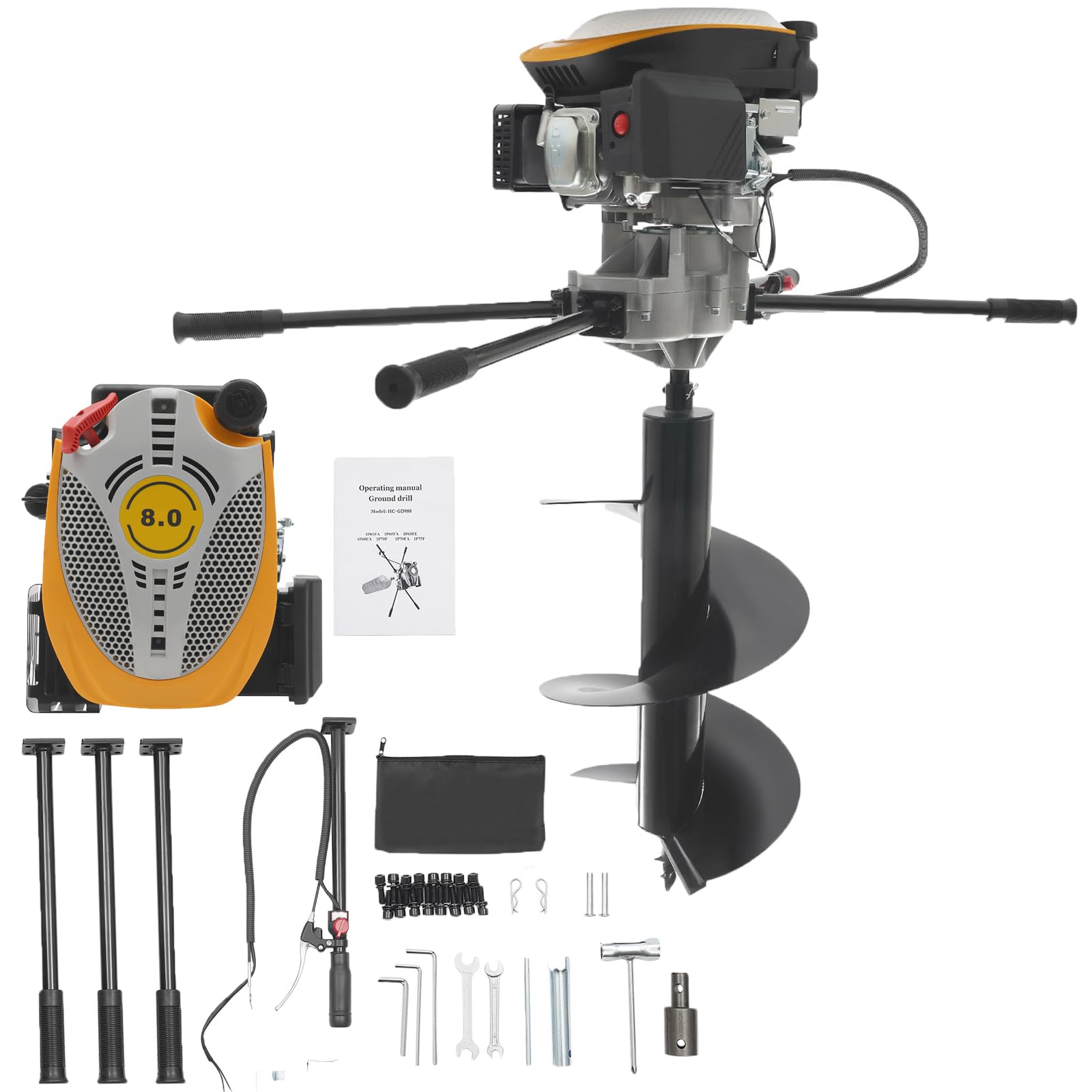 173CC 4-Stroke Gas Powered Earth Auger Post Hole Digger with 15.74