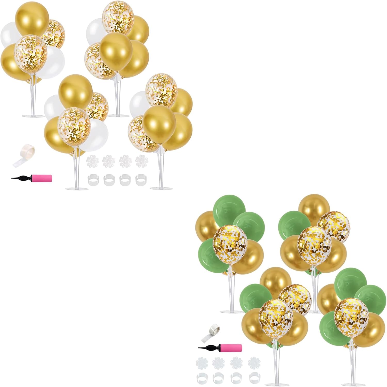 TONIFUL 4 Set White Gold Balloon Centerpieces for Table and 4 Set Green Blue Gold Birthday Decoration Balloon Centerpieces for Table