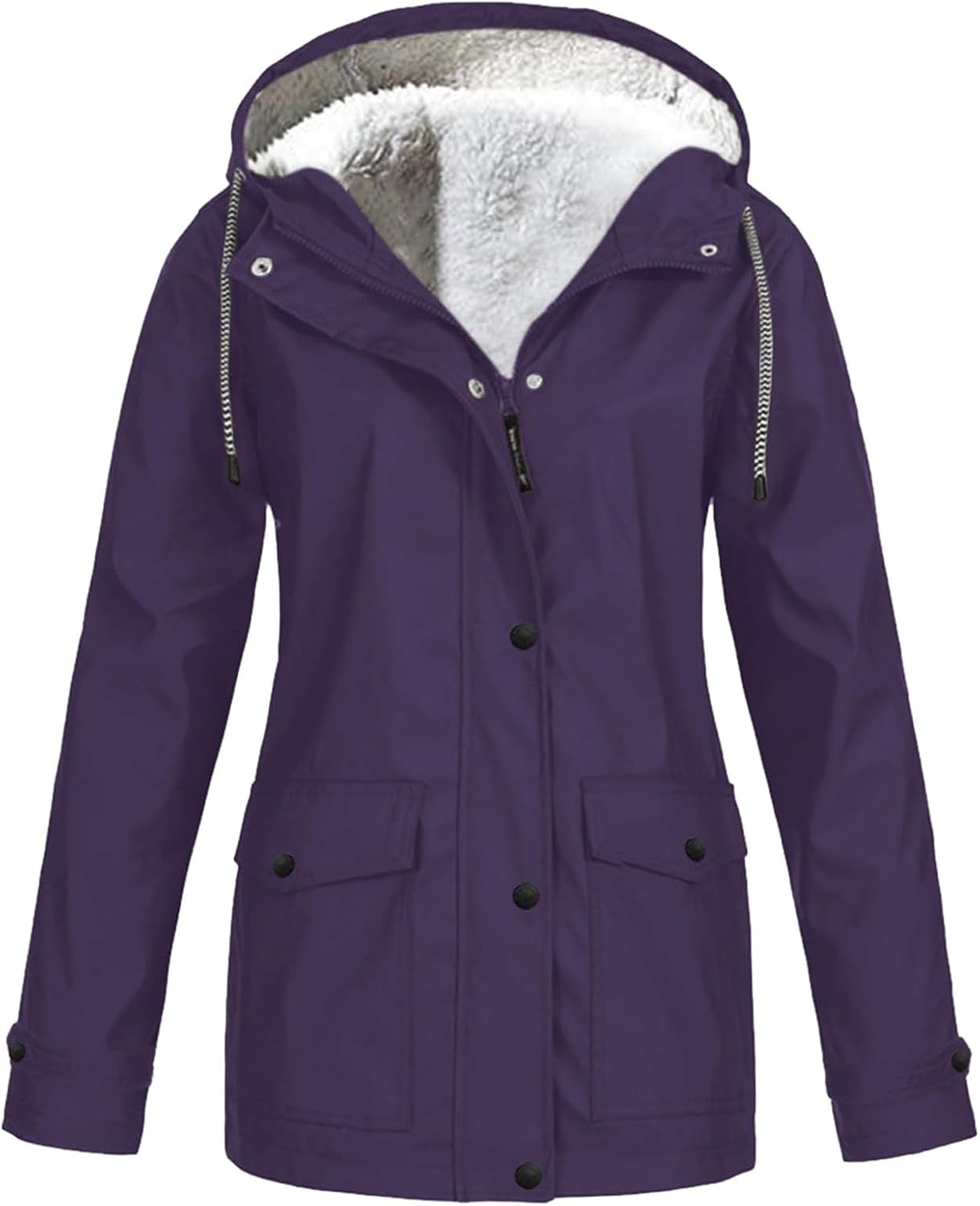 EFOFEI Women Fashion Rain Jacket Plus Size Long Sleeve Pockets Jacket Fall Hooded Drawstring Raincoat
