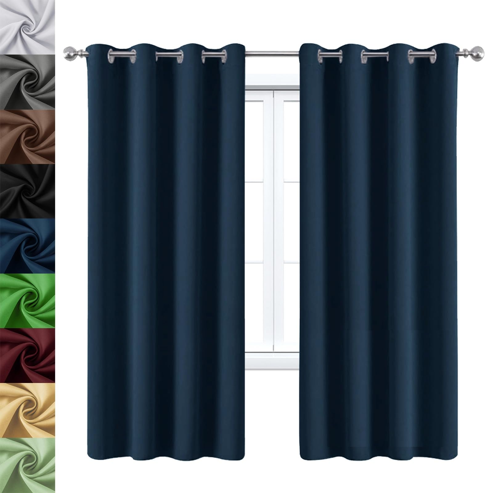 Cortinas Opacas con Ojales 190 x 230 cm Proteccion Solar, Protección Visual, Cortinas Dormitorio Visillos para Ventanas, con Corbatas, para Dormitorio Juvenil, Azul Oscuro