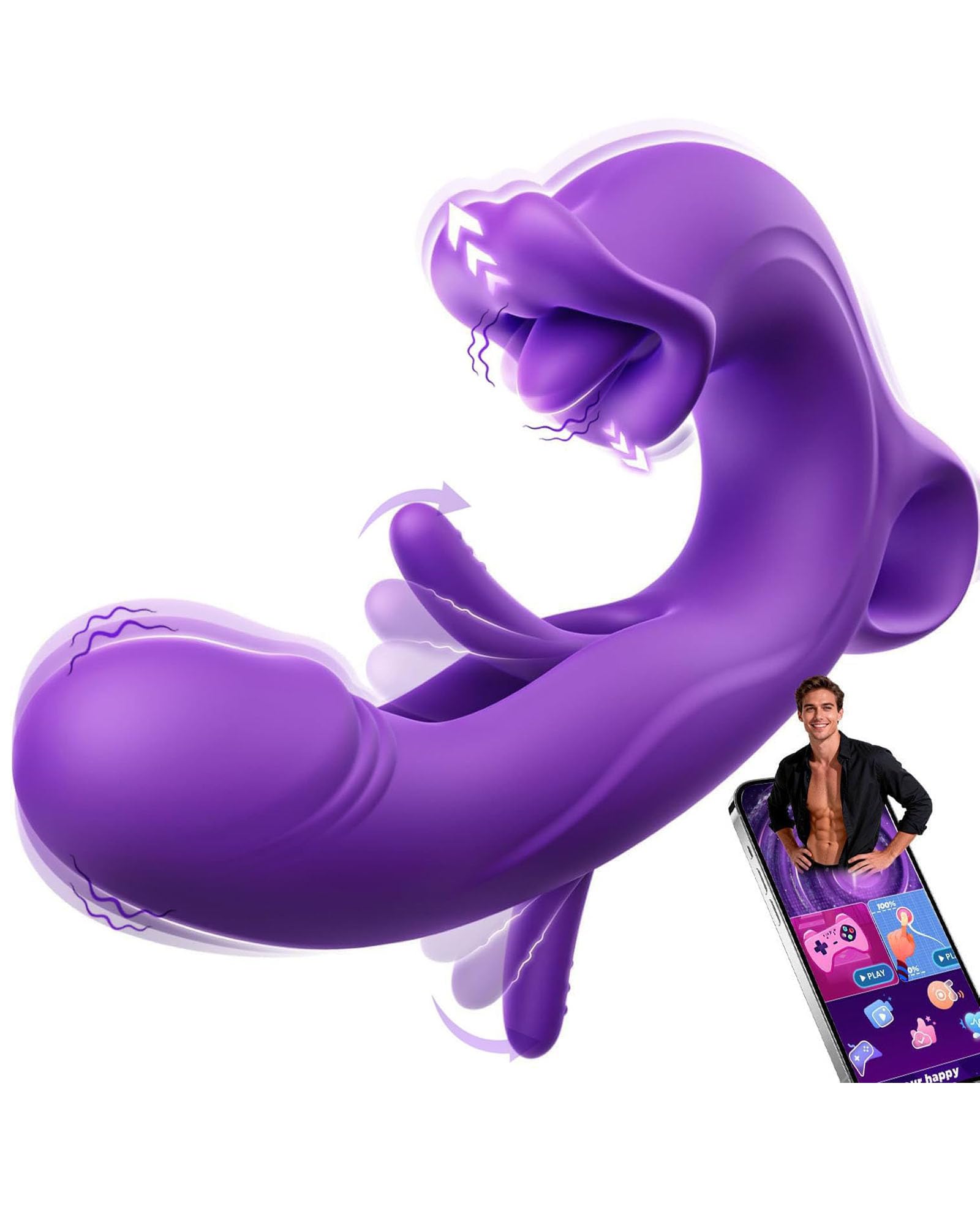 Vibromasseurs sex toýs femme, 3 IN 1 gode vibro-masseur sextoy vibromasseur, femme clitoridien puissant Avec 7 modes de battement et de léchage APP vibromasseurs feminin à distance, Vibro sex toys