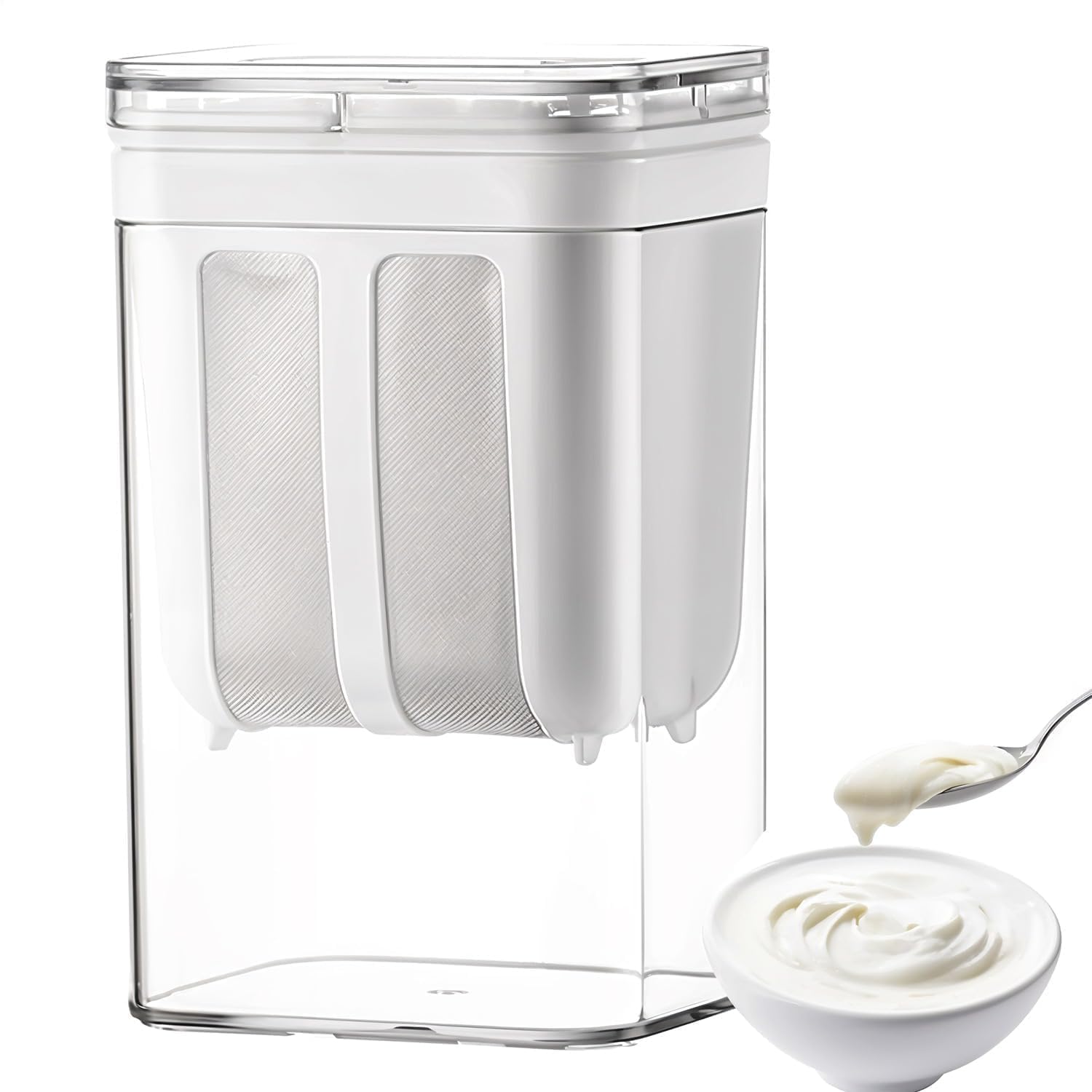 Yogurt Strainer Container with Fine Mesh Filter, Clear and White, Airtight Lid, for Greek Yogurt Making-image-48