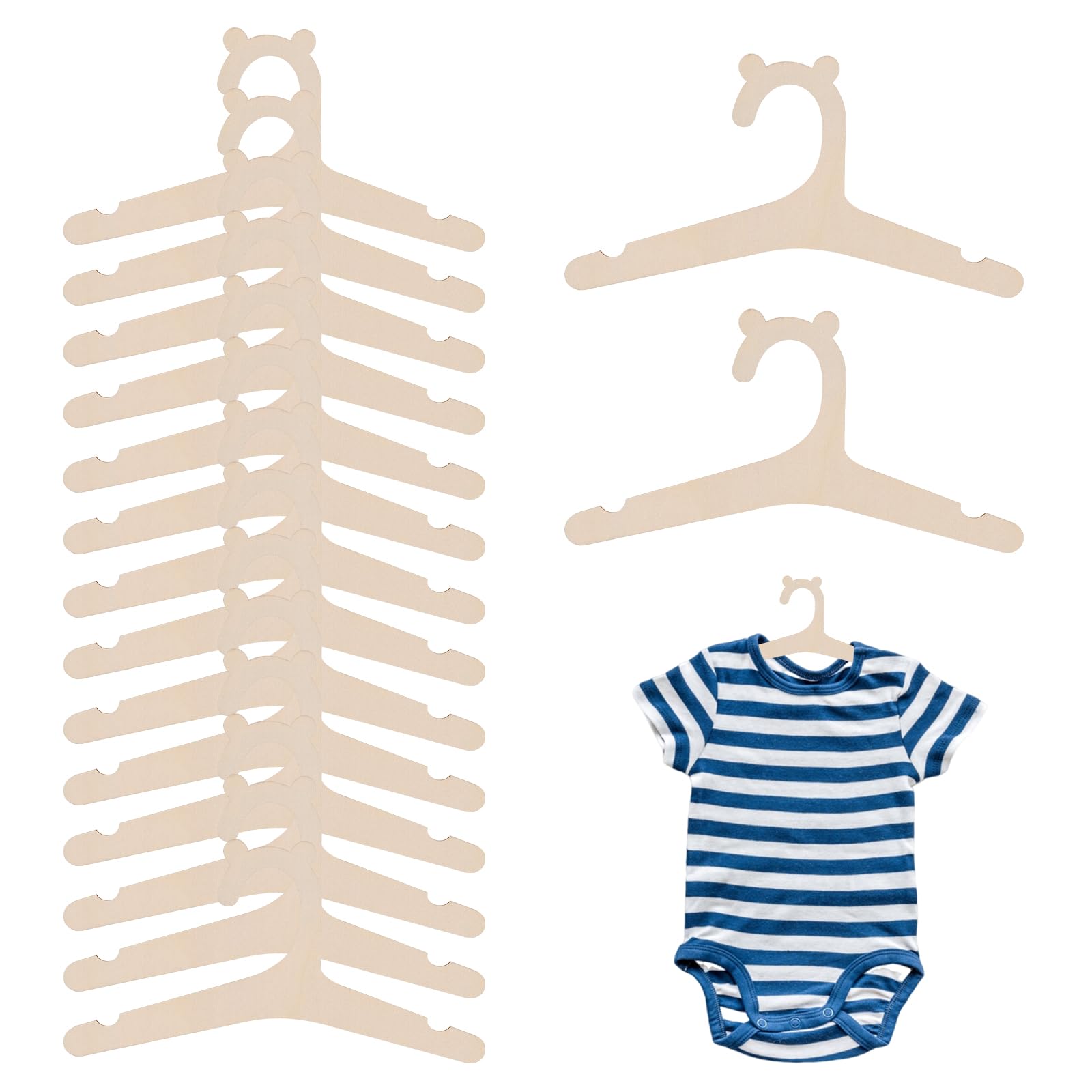 20 Stück Baby Kleiderbügel aus Holz, 22,7×10,6 cm Kinder Kleiderbügel Sicher, Geruchlos, Rutschfester Holzbügel für Kinderzimmer und Kleiderschrank, Platzsparend und Robust