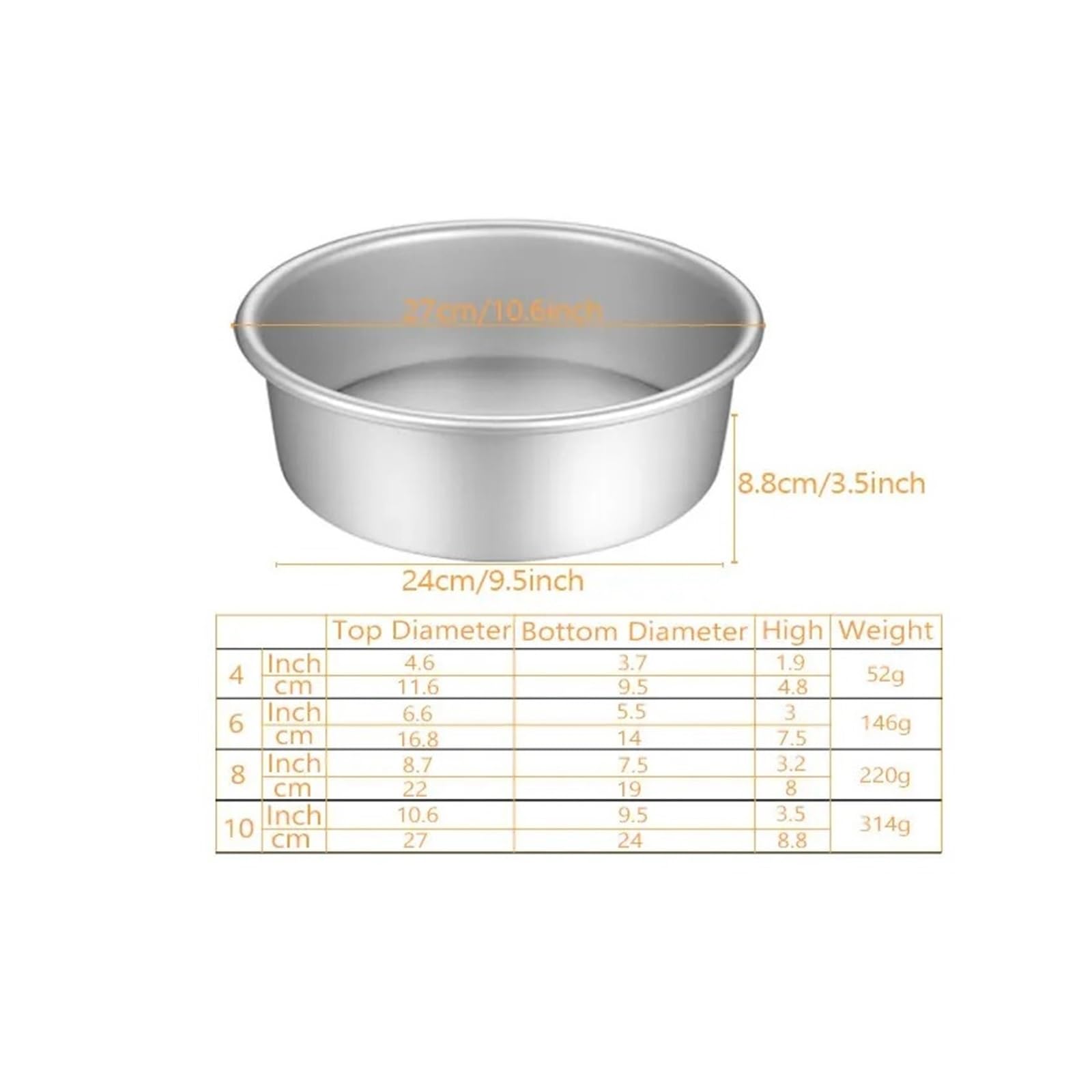 Generico Stampo for torta rotondo con fondo sciolto fisso, padella in alluminio da 4 6 8 pollici(Loose 4 6 8inch)