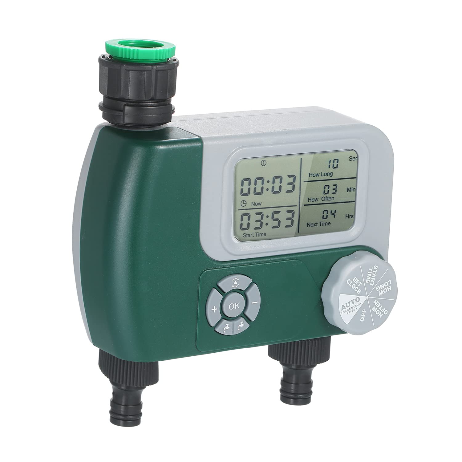 Eacam Programmable Digital Hose Faucet Timer Outdoor Battery Operated Automatic Watering Sprinkler System Irrigation Controller with 2 Outlet for Garden Plants (Batteries Not Included)