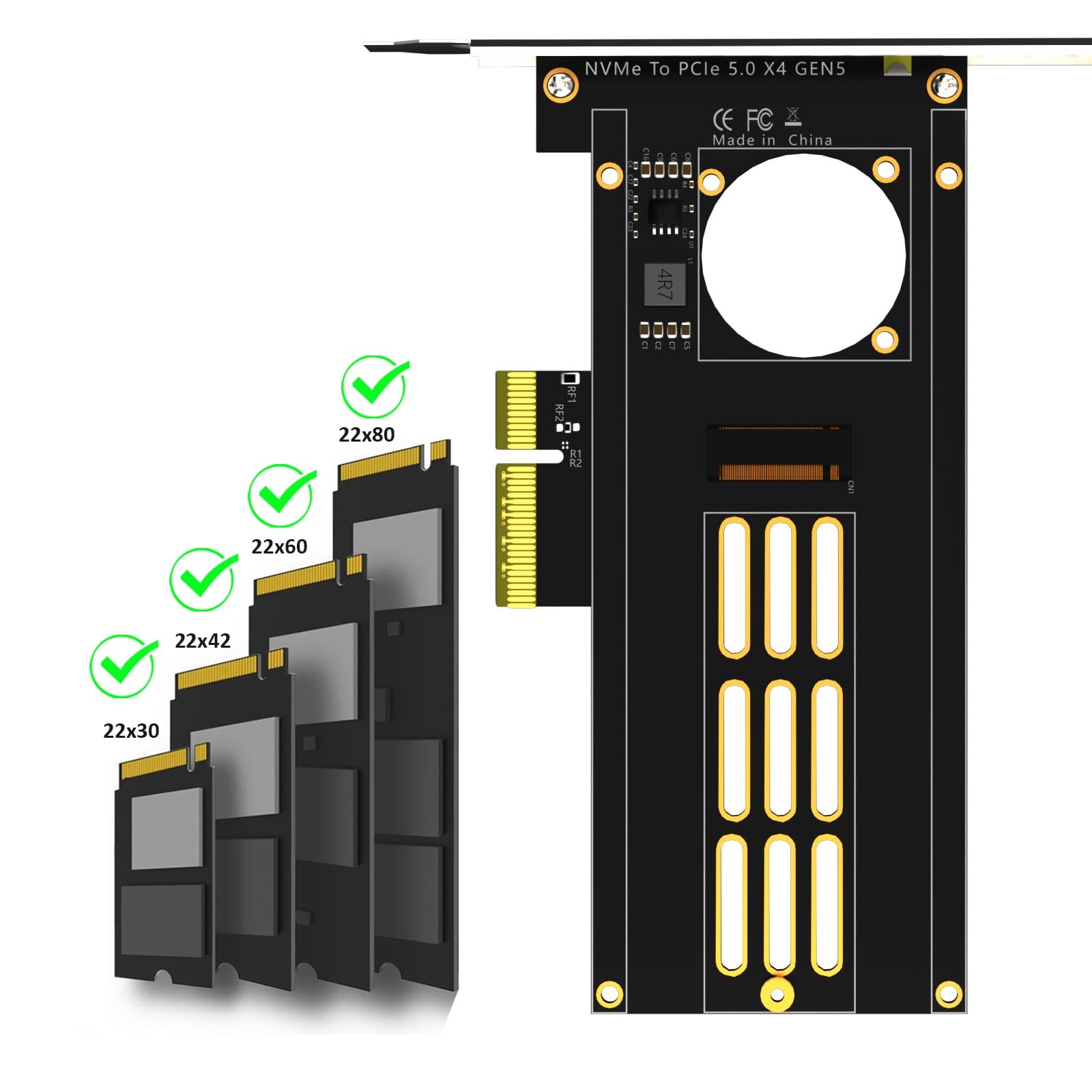 GLOTRENDS PA18 M.2 NVMe vers PCIe 5.0 X4 Adaptateur pour SSD M.2 NVMe, Très Grand dissipateur Thermique en Aluminium, Supports ordinaires et Bas Profil(Noir)