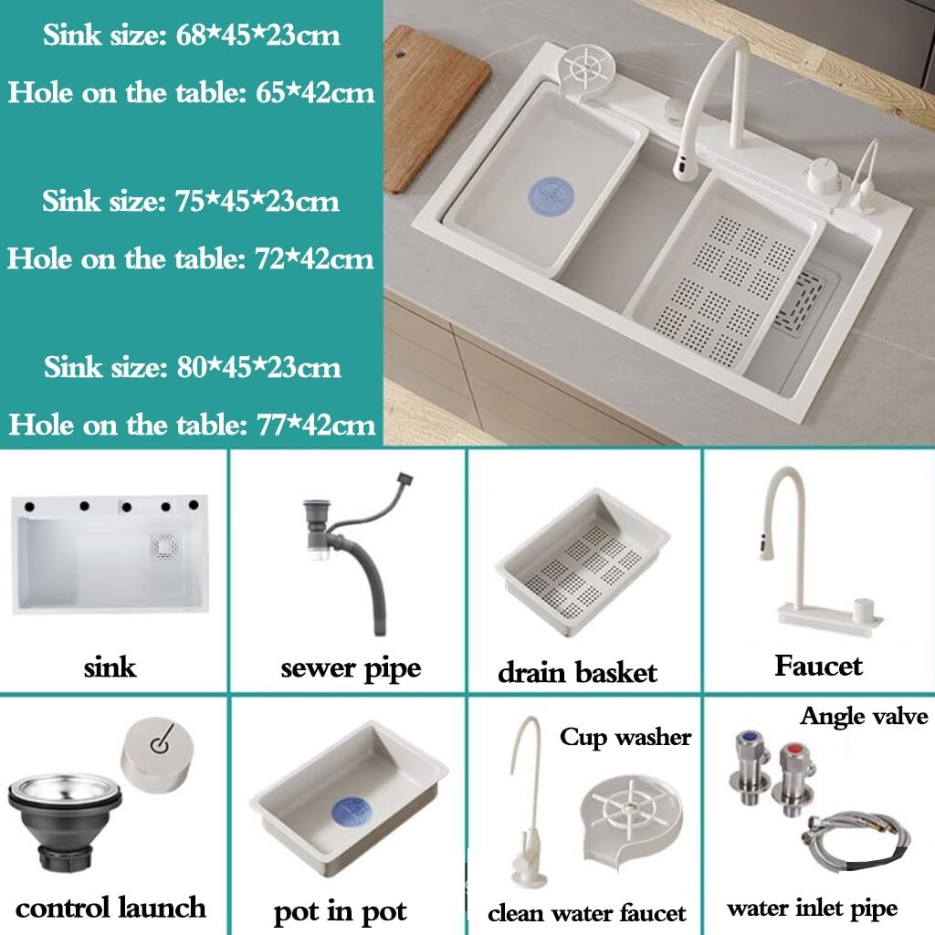 Cocina Hermoso, Sencillo e Innovador Fregadero de Cascada Fregadero de Acero Inoxidable Blanco de un Solo Tazón Lavado de Frutas y Verduras Vajilla Piscina de Agua Fregadero Multifuncional Fregadero