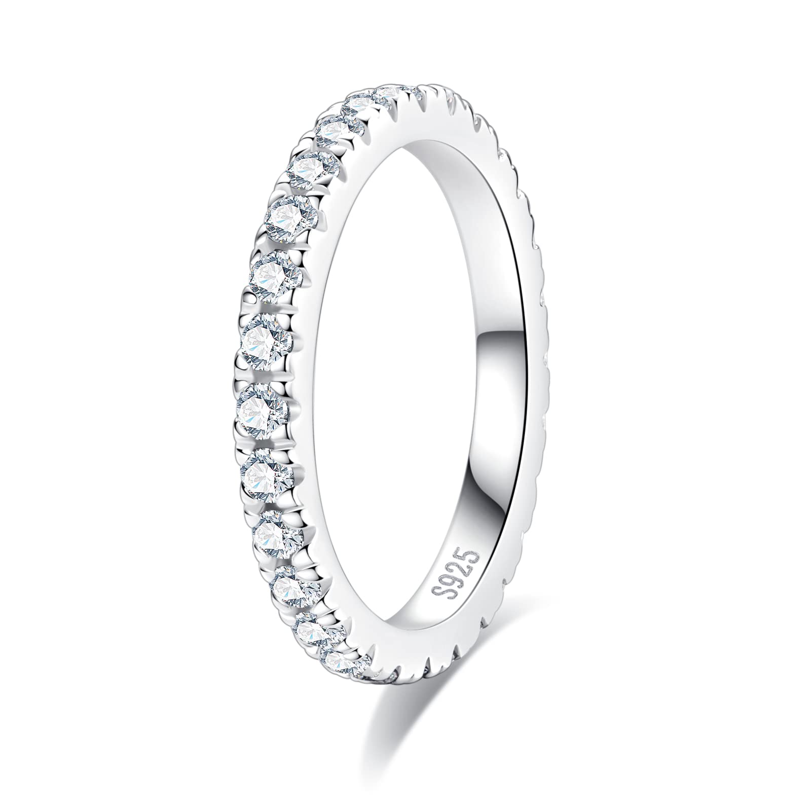 AimiIeeMoissanite Eternity Rings 0.9cttw D Color VVS1 Clarity Round Brilliant Cut Moissanite Diamond S925 Sterling Silver Stackable Wedding Anniversary Bands for Women with Certificate