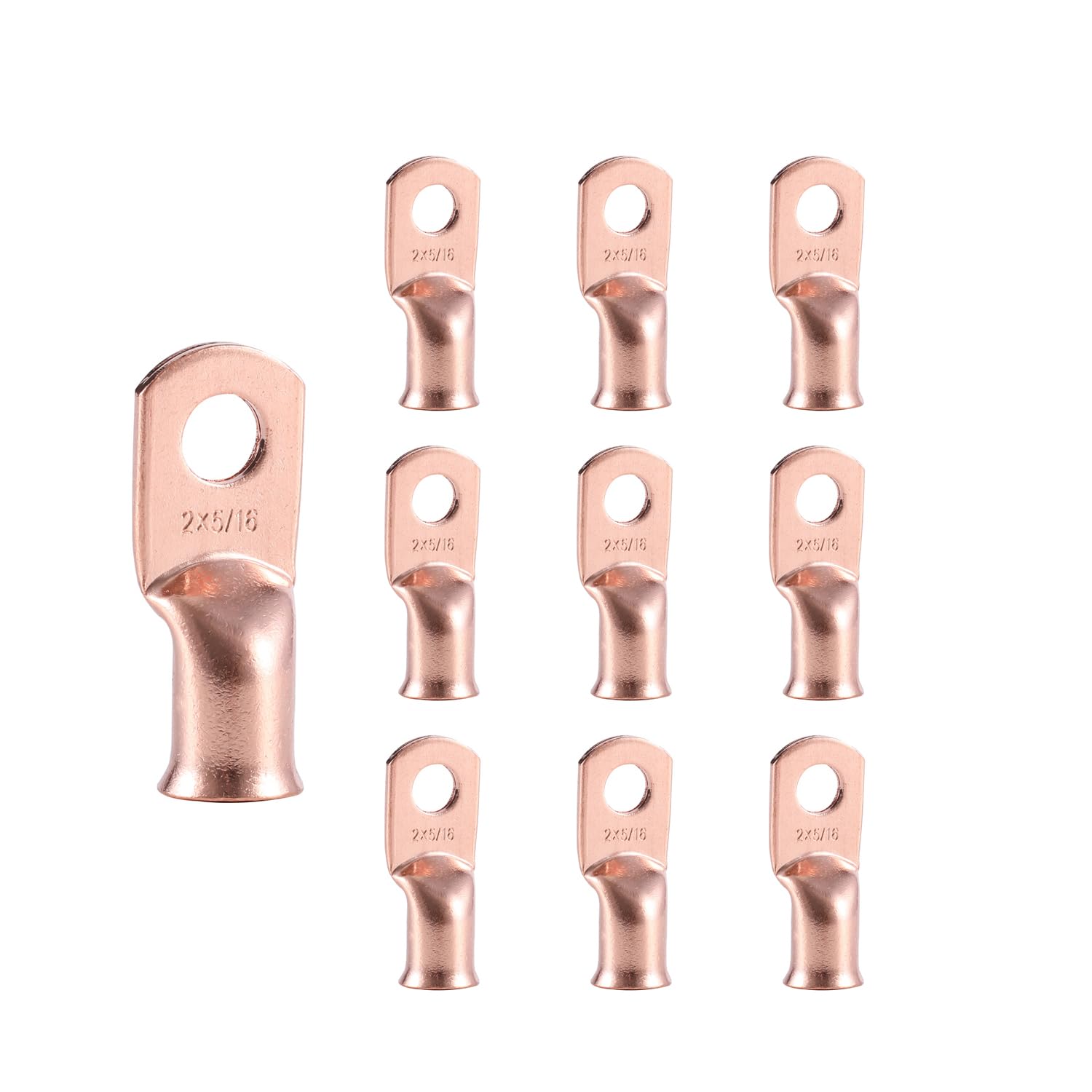 RIOCAN 2 AWG 5/16″ (M8) Copper Ring Terminals, 10 Pcs Heavy Duty Battery Cable Lugs for 2 Gauge Wire, Ideal for High-Power Audio, Inverters, RV &