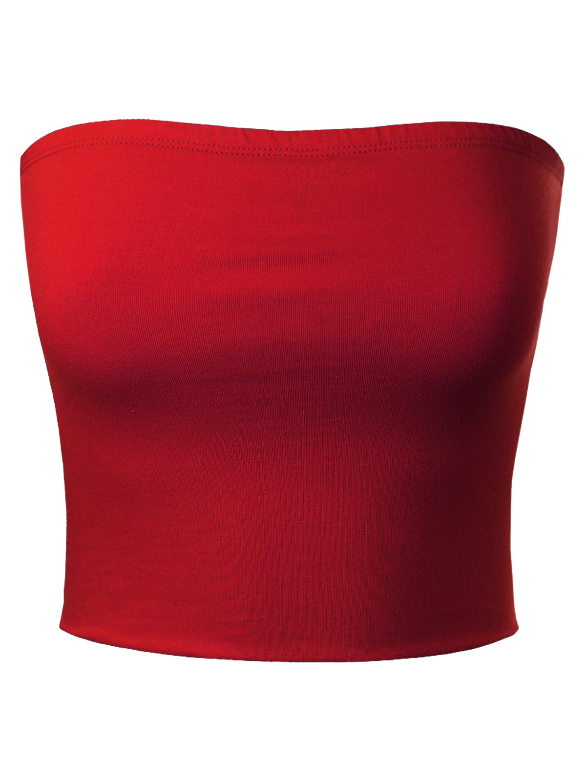 MixMatchy Women's Strapless Bandeau Tube Top - Double Layered, Red, Large, Casual Summer Top
