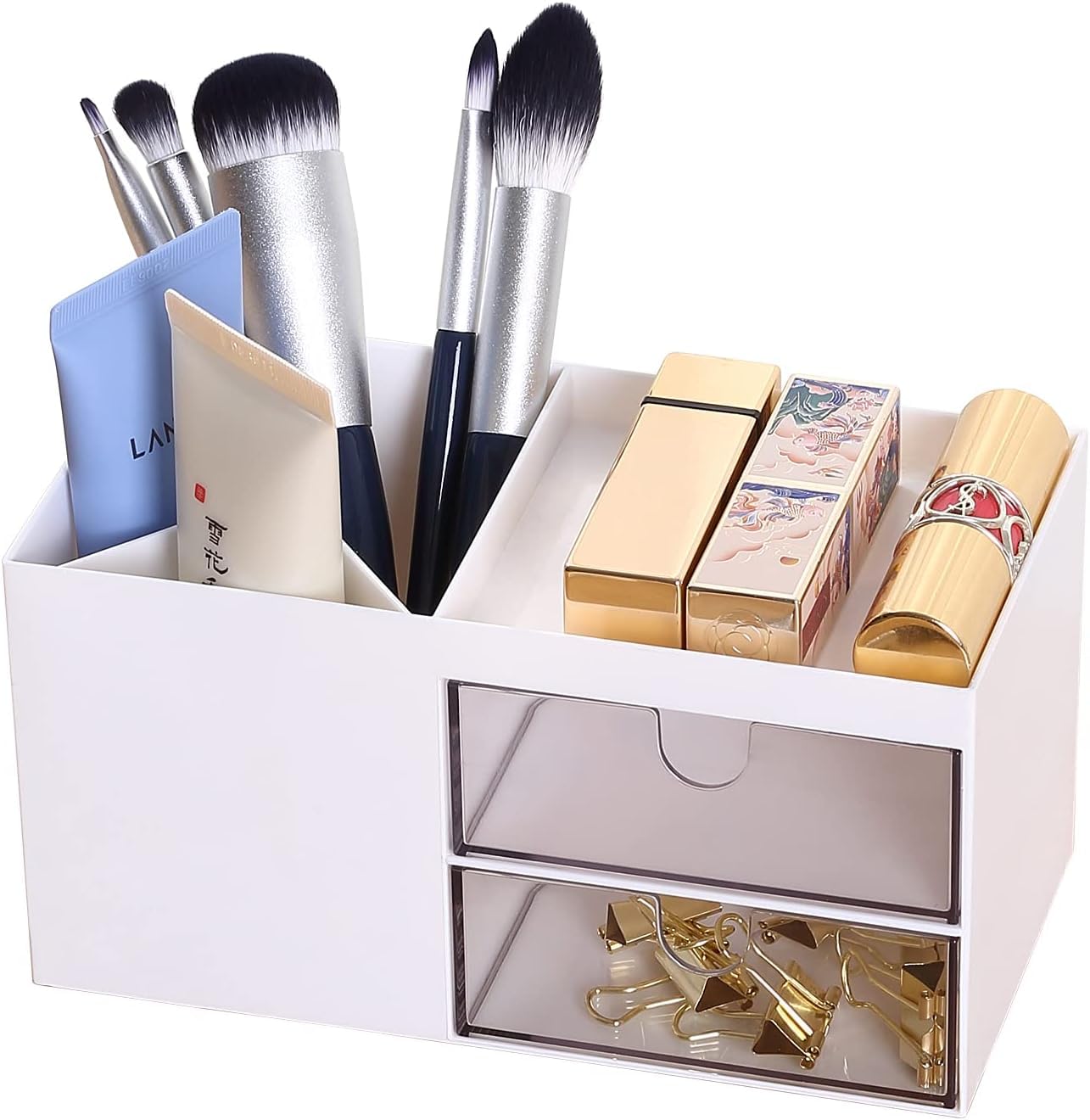 Organizzatore Scrivania Organizzatore da Scrivania con Portapenne Portaoggetti in Plastica Cassetti per Trucchi per Ufficio Scuola Ufficio(White)