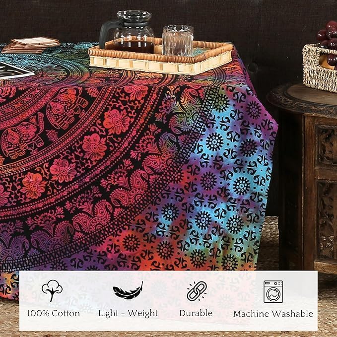 Image of Craft Trade 50x60 Inches Psychedelic Multi Cotton Mandala Ombre Wall Hanging Tapestry