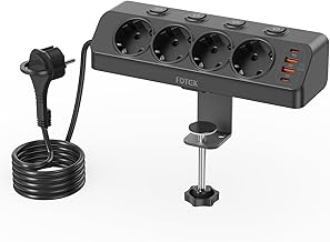 Prise de Table avec Interrupteur Individuel, FDTEK PD 20W Multiprise 4 Prises, 2 Ports USB C+2 Ports USB A, Prise d'angle Protection Contre les Surtensions avec Câble de 2M pour la Maison et le Bureau