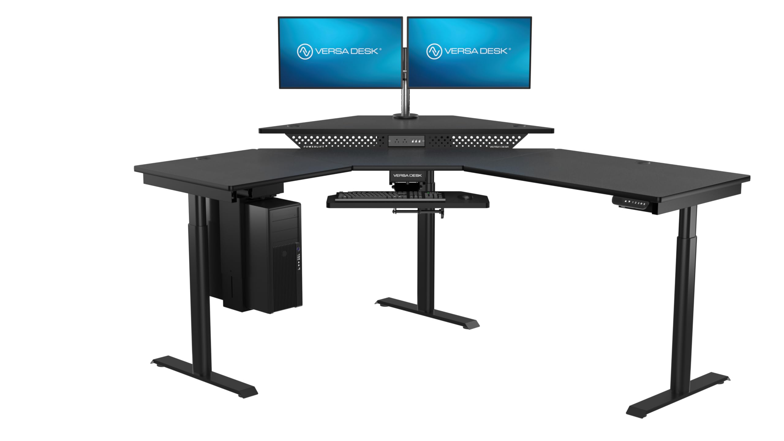 VERSADESK 60" x 72" Electric L-Shaped Corner Standing Desk, Commercial Grade Height Adjustable Sit Stand Workstation, Ergonomic Computer Desk for Home Office, Black Frame, Black Surface
