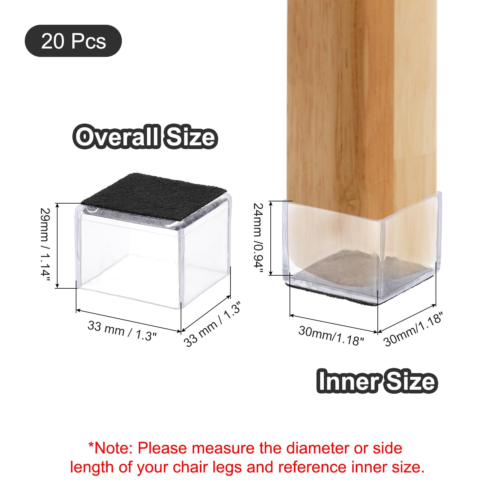 PATIKIL Chair Leg Floor Protector for Hardwood Floors 20 Pcs Square PVC Felt Fit 1.18" Furniture Leg Cap Furniture Feet Cover Furniture Feet Carpet Small Slider - Image 2