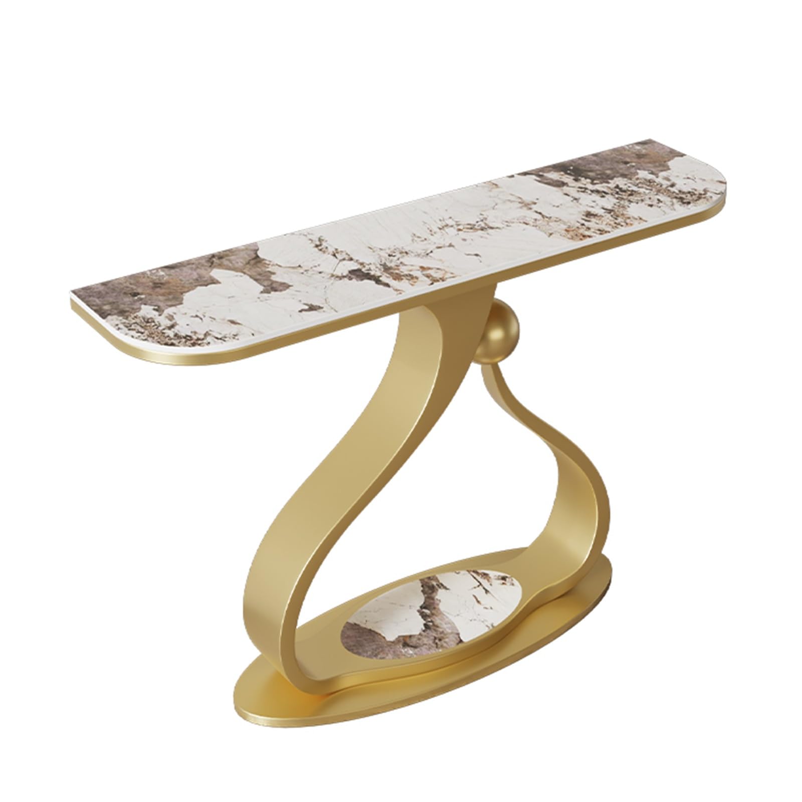 MESCXTY Modern Entryway Table, Farmhouse Console Table Behind Couch with Stone Slab Top,Narrow Hallway Accent Tables Artistic Metal Base, Easy Assembly for Entrance, Living Room(Brown+Gold,31.5in)