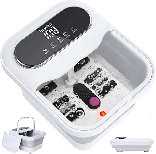 Beinilai Spa de pies plegable con control de calor, burbujas y temperatura, masajeador de baño de pies con pantalla táctil y rodillos de masaje,