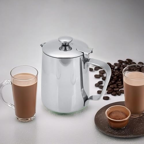Miniatura 3 de Espumador de leche, de acero inoxidable, vaporizador de leche con tapa, taza de café para café expreso, capuchino, latte, arte para oficina y cocina