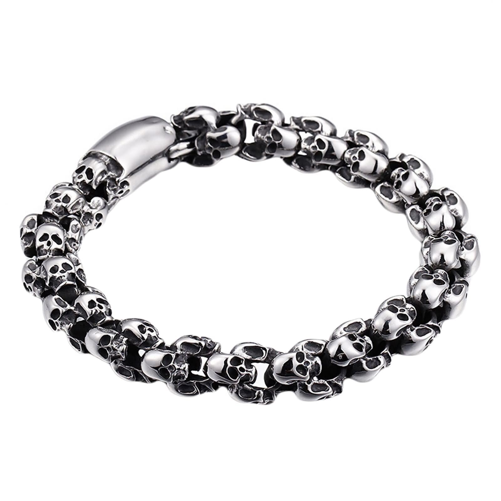 Pulsera Cadena Negro Hombre,Pulsera Acero Inoxidable Mujer Cadena de Calaveras 12MM Brazalete para Hombre Negro