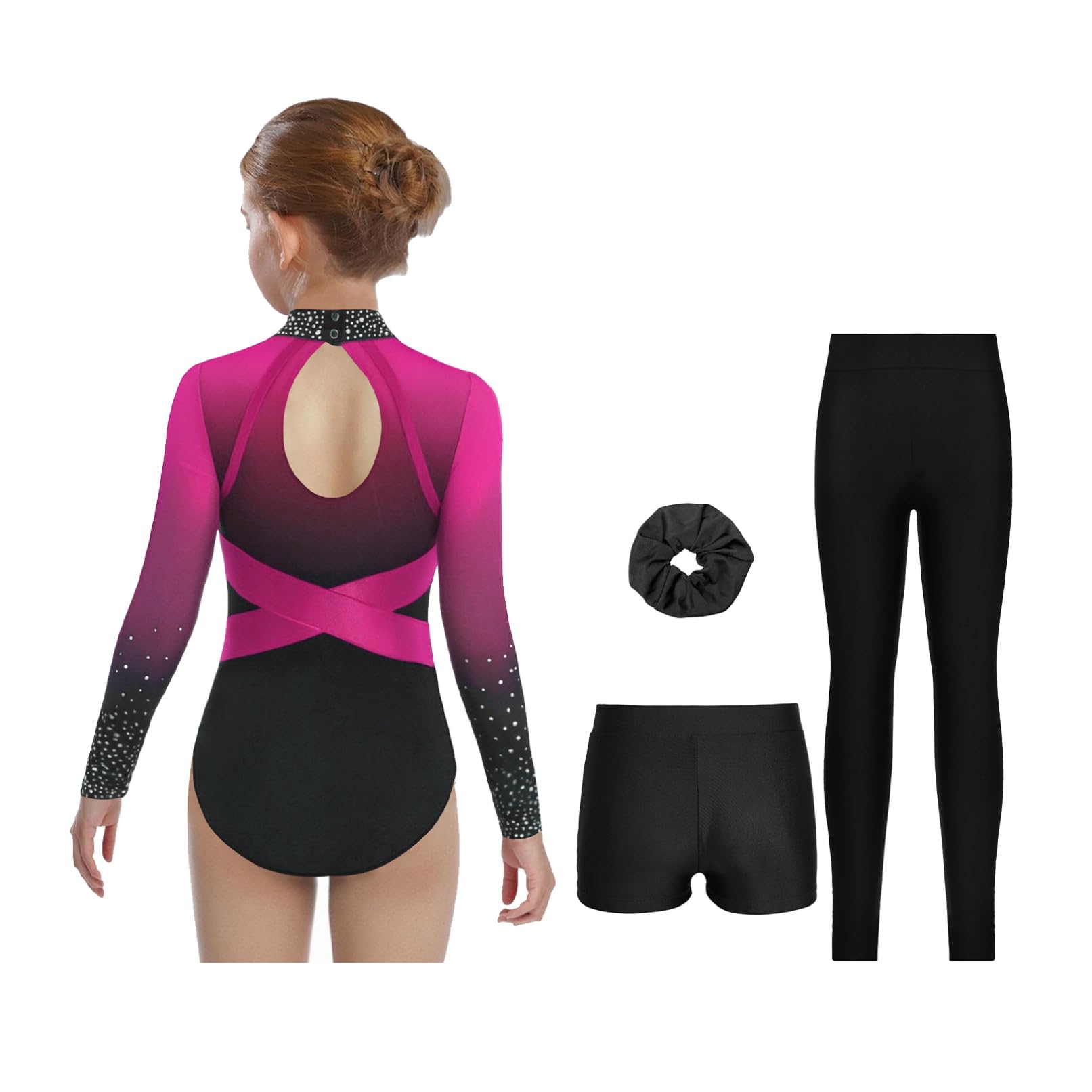 TiaoBug Body Ginnastica Ritmica Bambina con Leggings Pantaloncini e Fascia per Capelli Body Danza Classica Balletto Leotards Tuta da Pattinaggio Artistico Dancewear